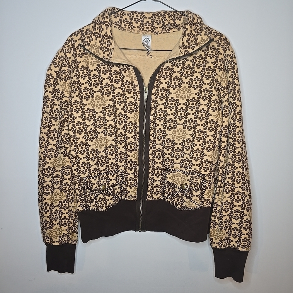 Prana Brown High Neck Full Zip Pockets Women Sweatshirt Size Large